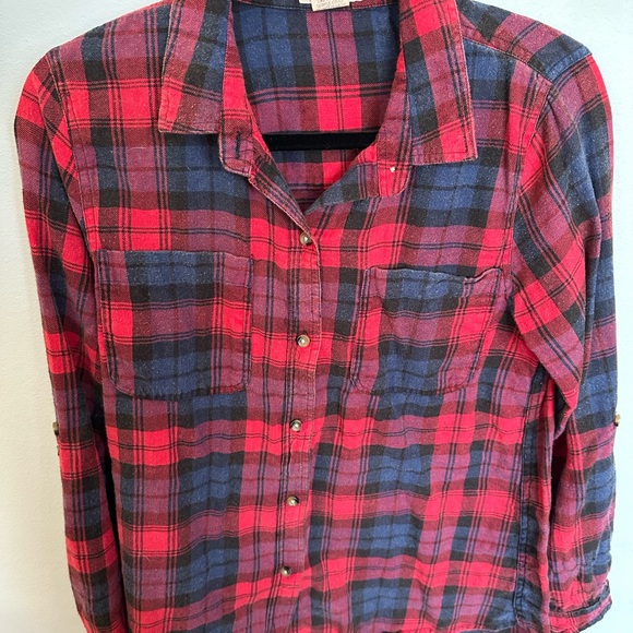 Passport Women's Red Blue Flannel Button-Up Shirt Size M 100% Cotton - Picture 1 of 2